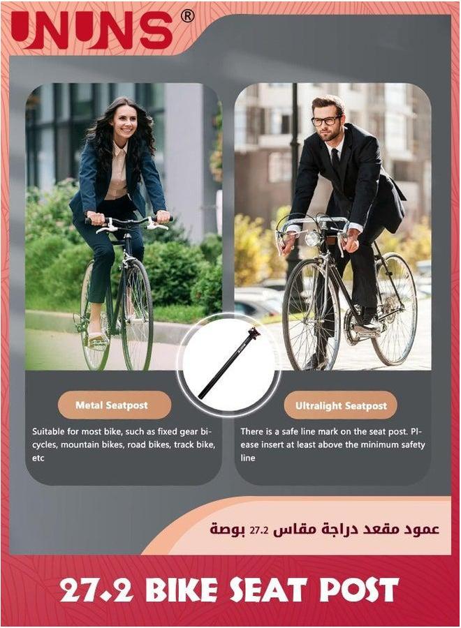 UNUNS Bike Seat Posts,27.2x400mm Bicycle Seatpost With Scale Mark,Adjustable Aluminum Alloy Tube Fixing Clip,Universal Black Cycling Replacement Kit For MTB Mountain Road Bikes - Image 2