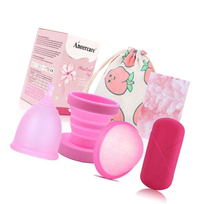 Large Pink Silicone Menstrual Cup Set - Food Grade Soft Reusable Period Cup - Leakproof Lightweight Portable Menstrual Cup for Active Women Travel Swimming and Running - Image 2