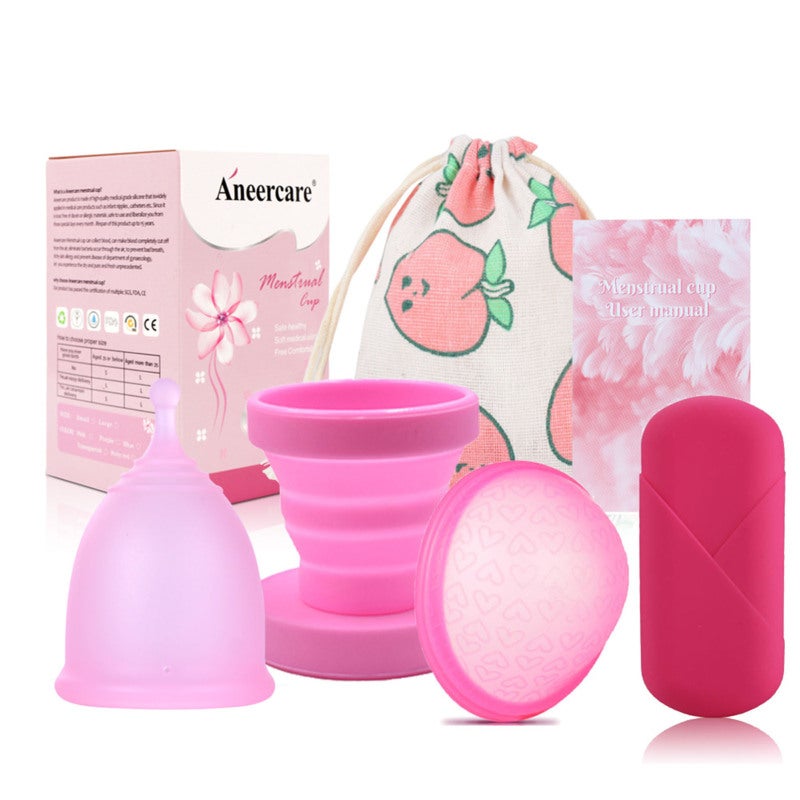 Large Pink Silicone Menstrual Cup Set - Food Grade Soft Reusable Period Cup - Leakproof Lightweight Portable Menstrual Cup for Active Women Travel Swimming and Running - Image 1