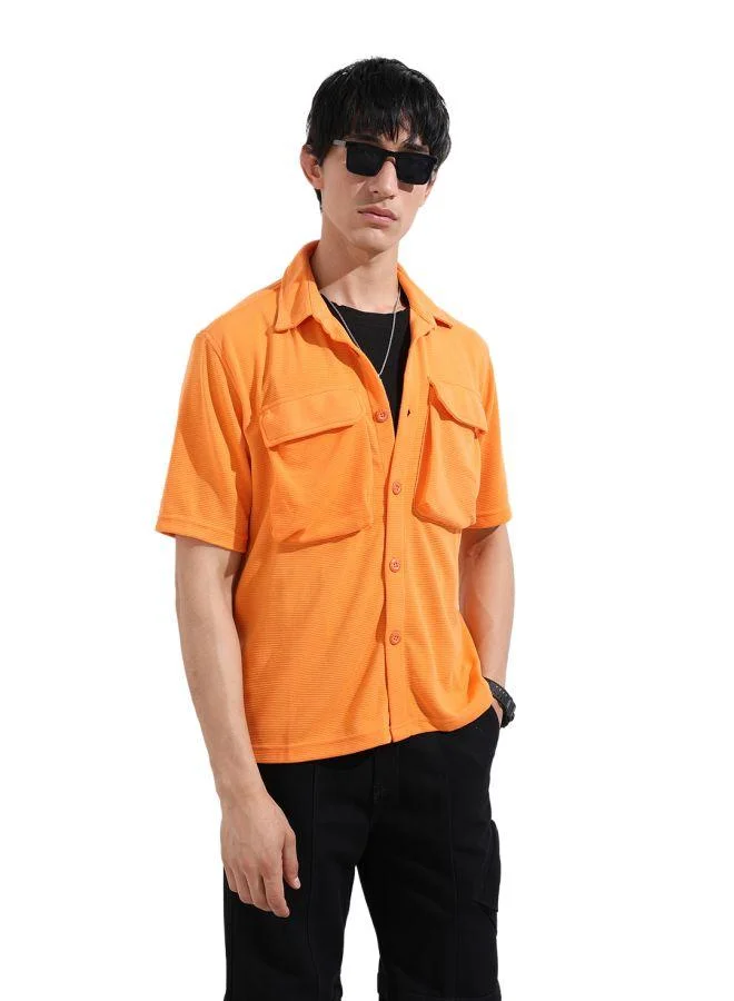 The Indian Garage Co Men Relaxed Fit Solid Cuban Collar Half Sleeves Shirt