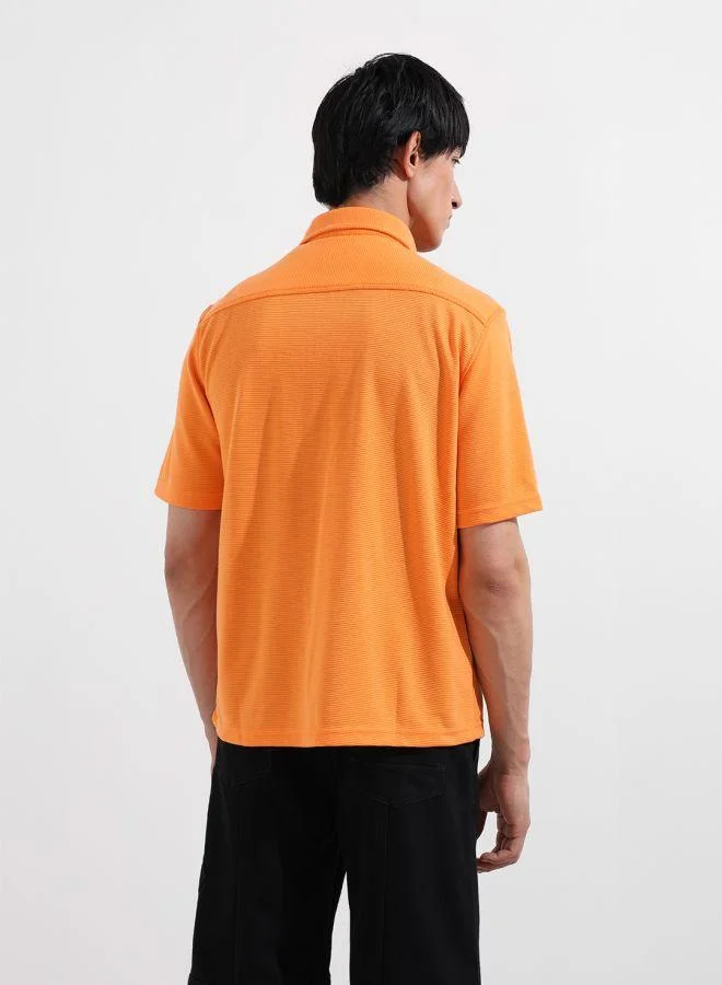 The Indian Garage Co Men Relaxed Fit Solid Cuban Collar Half Sleeves Shirt