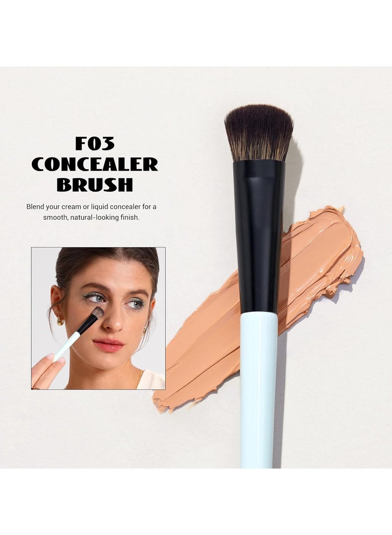 Jessup Jessup Face Makeup Brushes 3pcs Double Ended Makeup Brush Set for Foundation Contour Blush Highlight and Concealer Brush, Premium Vegan Brush Set Bright Cyan T503 - Image 4