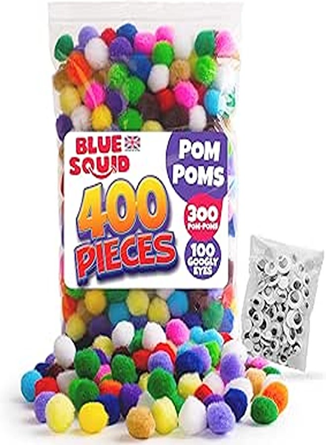 Blue Squid Craft Pom Poms - Assorted Color Pompoms - Multicolor Rainbow Fuzzy Pom-pom Puffballs for Crafts