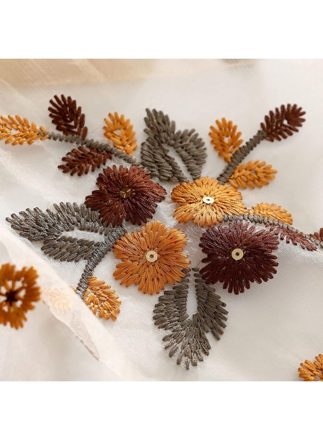 Women's Beige Mulberry Silk Blend Embroidered Floral Scarf Shawl, 190x70cm - Image 2