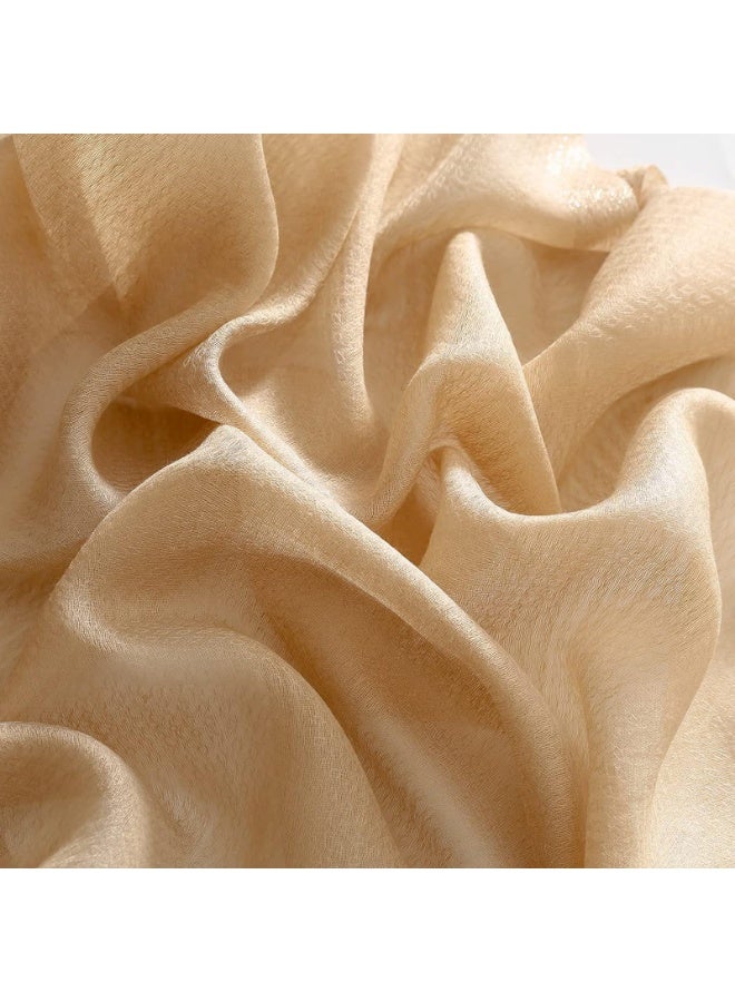 Women's Beige Mulberry Silk Blend Embroidered Floral Scarf Shawl, 190x70cm - Image 4