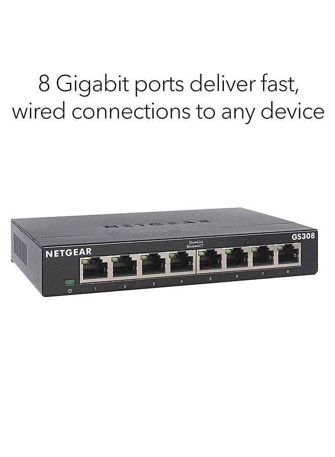 نت جير GS308 مفتاح 8 منافذ جيجابت، محور، مقسم إنترنت، مكتبي، معدني قوي، بدون مروحة، توصيل وتشغيل - Image 2