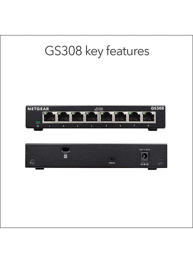 نت جير GS308 مفتاح 8 منافذ جيجابت، محور، مقسم إنترنت، مكتبي، معدني قوي، بدون مروحة، توصيل وتشغيل - Image 3