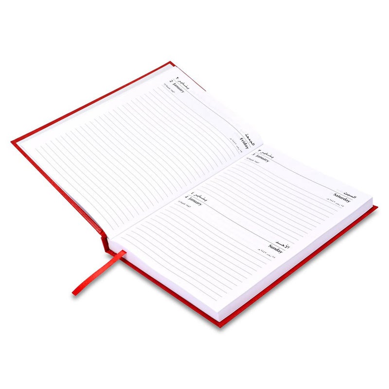 FIS 2026 A5 Diary, 148x210mm Size, Hard Cover Vinyl, 1 Day a Page Format, Saturday and Sunday Combined, English/Arabic, 60gsm White Paper, Red Cover-FSDI90AE26RE - Image 3