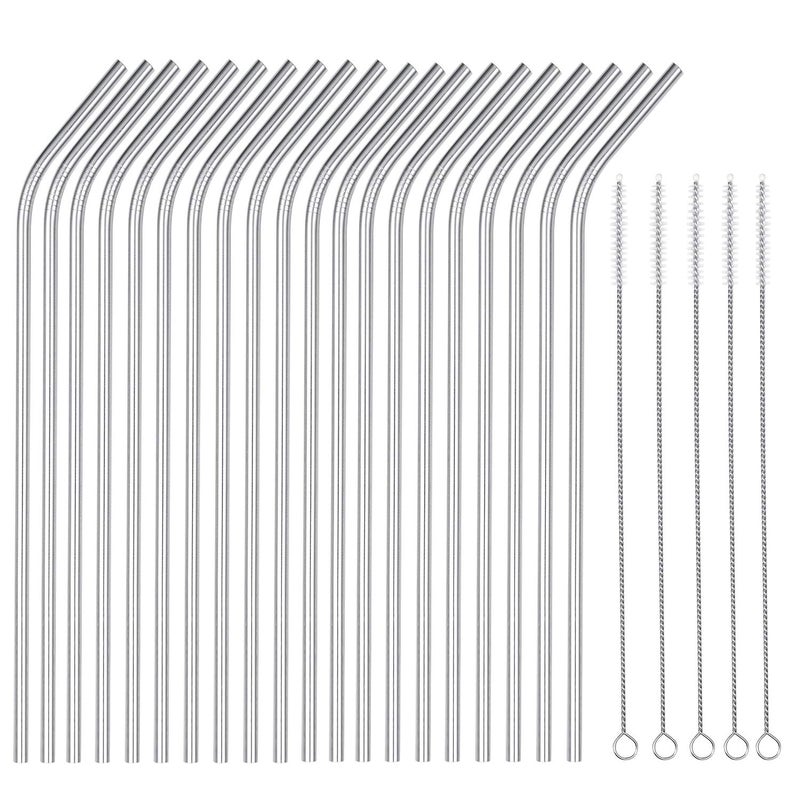 OKGD 25 Piece Set Stainless Steel Straws Long 85 Inch Drinking Metal Straws Reusable Drinking Straws for 20 OZ 20 Bent5 Brushes
