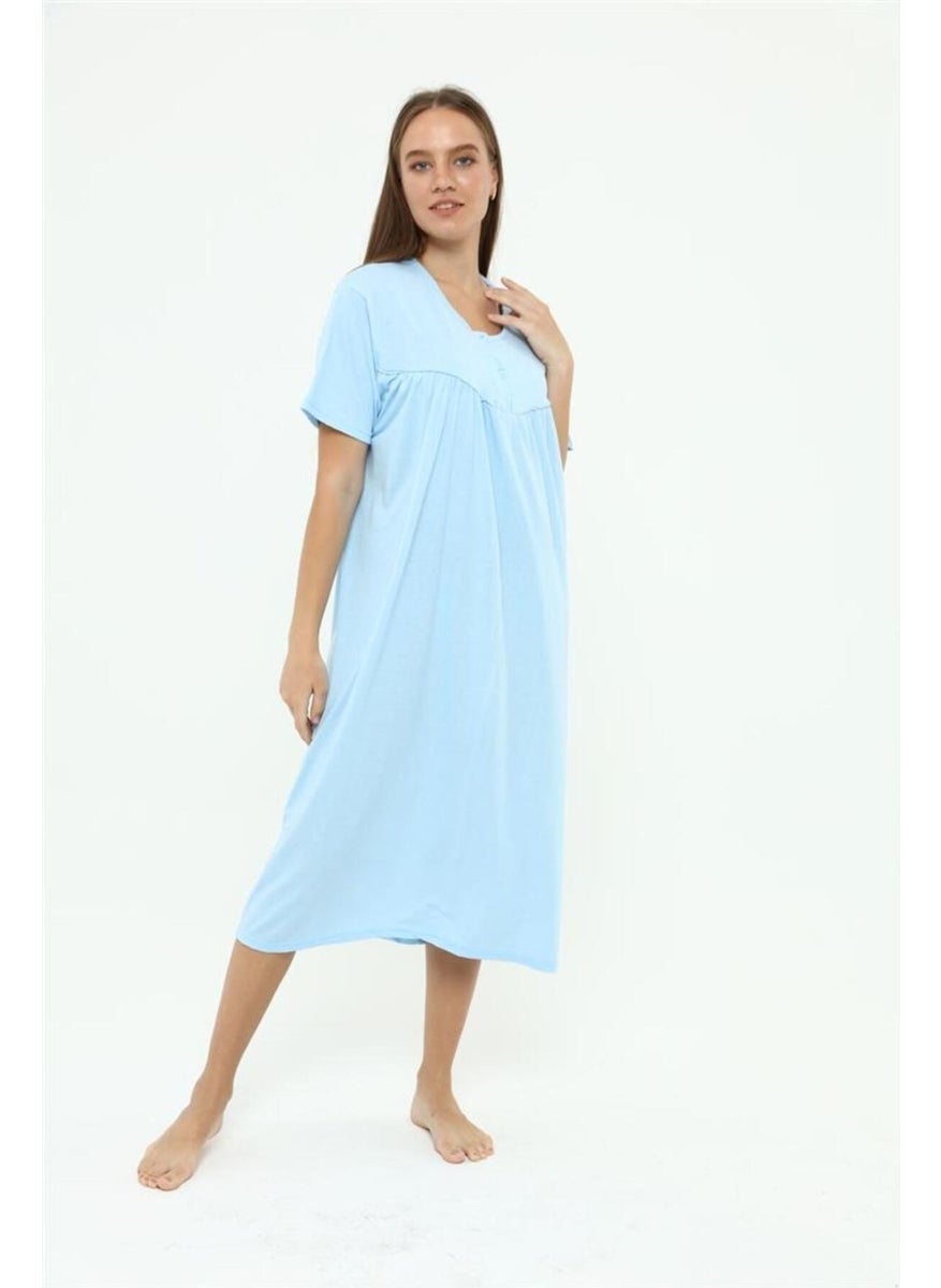 Seva Cotton Combed Cotton Large Size Solid Color Nightgown Buttoned Maternity Nightgown  - Image 3