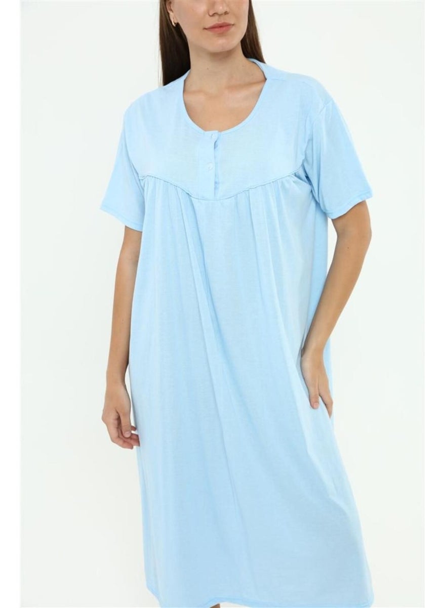 Seva Cotton Combed Cotton Large Size Solid Color Nightgown Buttoned Maternity Nightgown  - Image 2