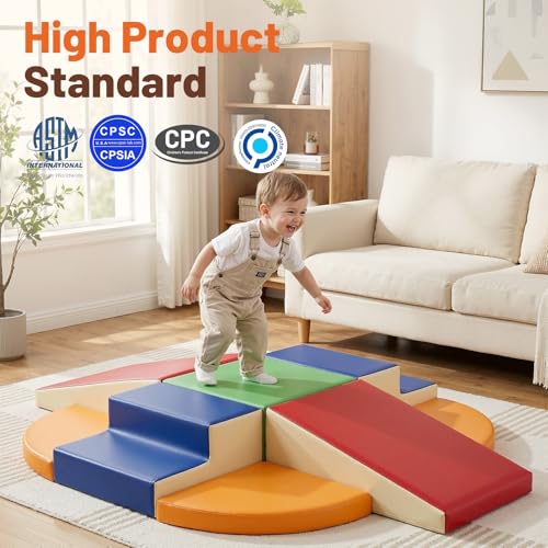 TODIBY 9Piece Climbing Foam Blocks Soft PU Leather Baby Climb and Crawl Activity Blocks Kids Play Gym Equipment Indoor for Development - Image 5