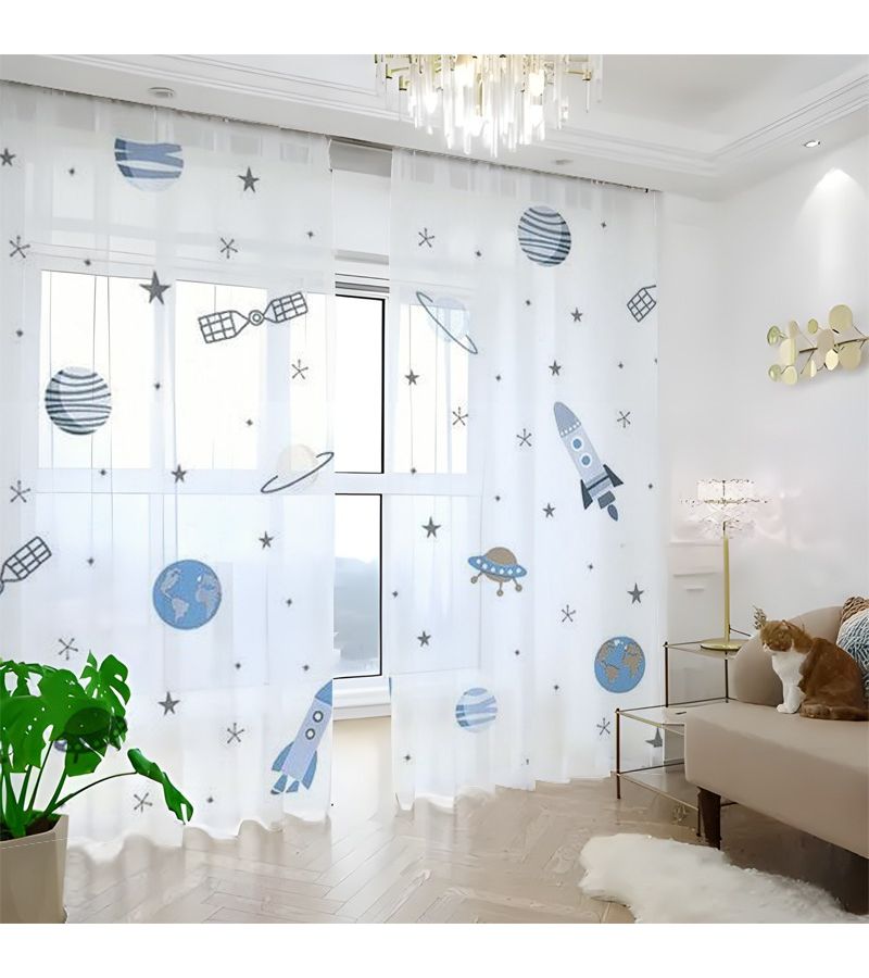 2pcs Cosmic Exploration Printed Window Screens 100cmx130cm Planet Rocket Pattern Opens Interstellar Fantasy Journey For Kitchen Bathroom Bedroom Living Room Coffee Shop Decoration - Image 2