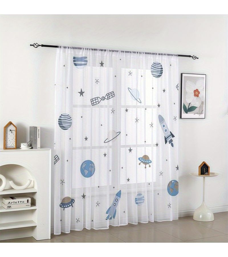 2pcs Cosmic Exploration Printed Window Screens 100cmx130cm Planet Rocket Pattern Opens Interstellar Fantasy Journey For Kitchen Bathroom Bedroom Living Room Coffee Shop Decoration - Image 4