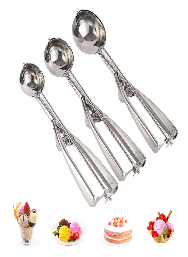 Emoly Cookie Scoop Set, 3 PCS Ice Cream Scoop with Trigger, 18/8 Stainless Steel for Baking Include Large-Medium-Small Size Perfect for Cookie, Ice Cream, Cupcake, Muffin, Meatball - Image 1