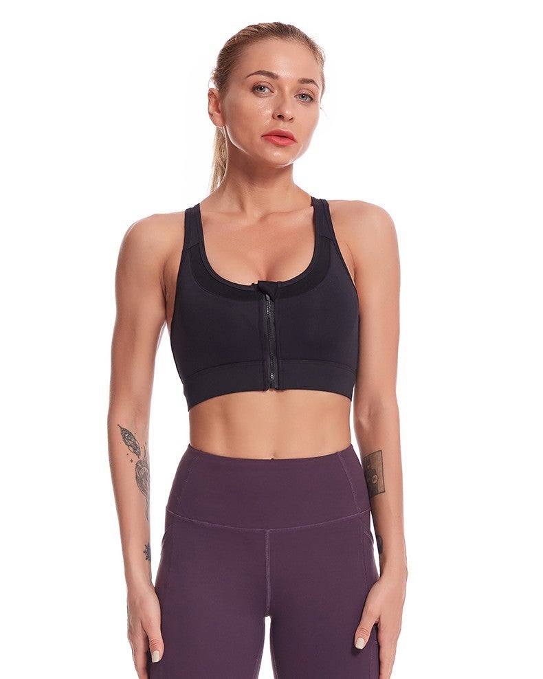 Plus Size Sports Underwear Women'S High-Strength Shockproof Front Zipper Push-Up Anti-Weight Fitness Yoga Running Bra - Image 1