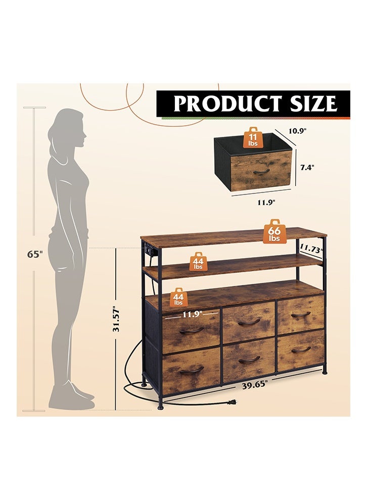 NKX Six-drawer double open shelf  Cabinet for inside Home Room Storage Cabinet 47" inch Brown Color 39.65" inches - Image 4