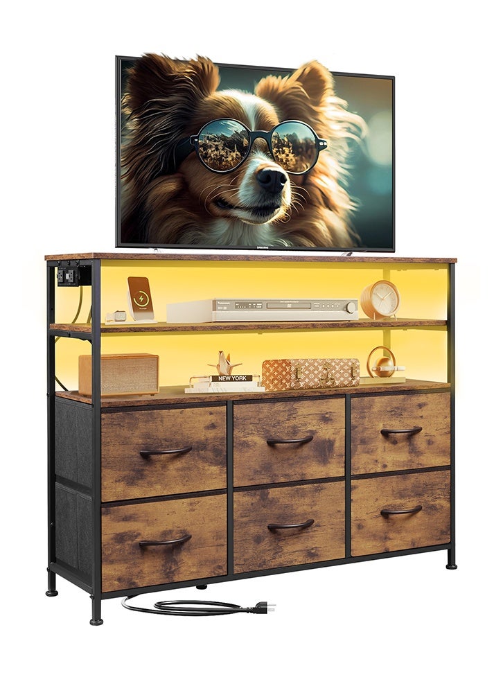 NKX Six-drawer double open shelf  Cabinet for inside Home Room Storage Cabinet 47" inch Brown Color 39.65" inches - Image 1