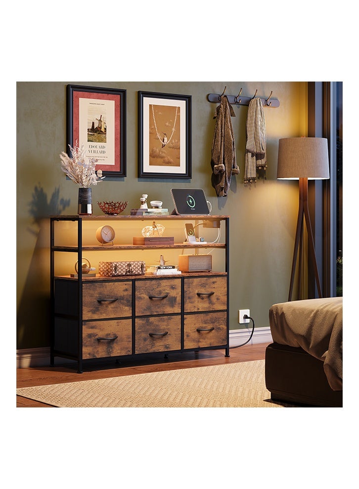 NKX Six-drawer double open shelf  Cabinet for inside Home Room Storage Cabinet 47" inch Brown Color 39.65" inches - Image 2