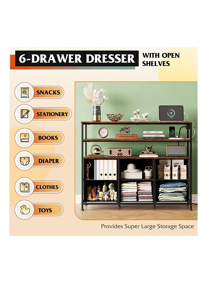 NKX Six-drawer double open shelf  Cabinet for inside Home Room Storage Cabinet 47" inch Brown Color 39.65" inches - Image 5