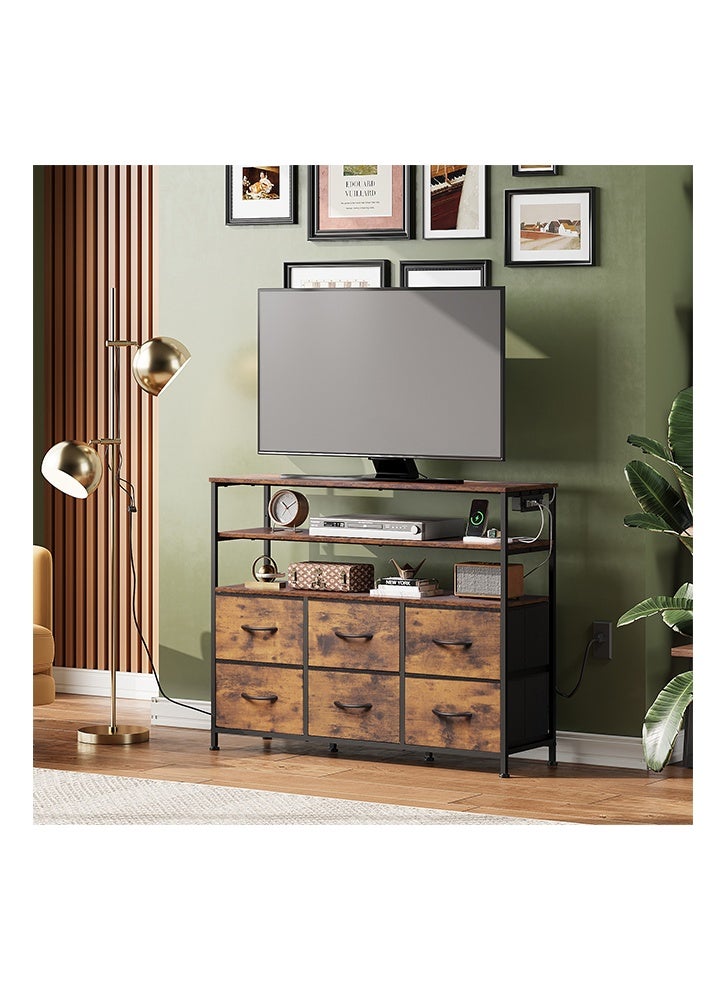 NKX Six-drawer double open shelf  Cabinet for inside Home Room Storage Cabinet 47" inch Brown Color 39.65" inches - Image 3