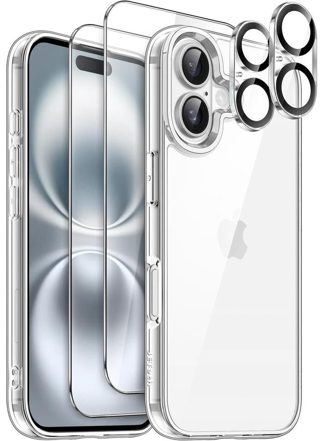 جي تيك جراب 5 في 1 لهاتف Iphone 16 مقاس 6.1 بوصة مع قطعتين من واقيات الشاشة الزجاجية المقواة وواقيات عدسة الكاميرا، غطاء هاتف مقاوم للصدمات غير قابل للاصفرار وشفاف - Image 1