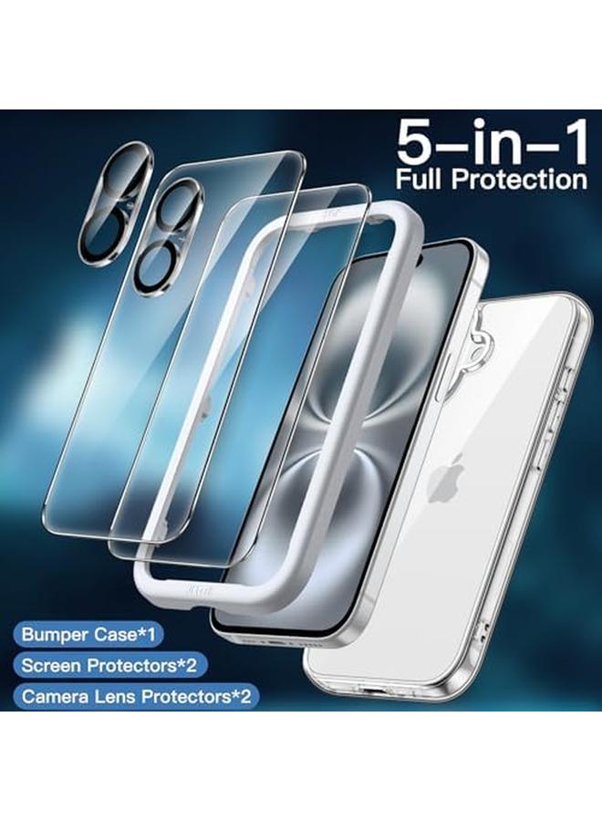 جي تيك جراب 5 في 1 لهاتف Iphone 16 مقاس 6.1 بوصة مع قطعتين من واقيات الشاشة الزجاجية المقواة وواقيات عدسة الكاميرا، غطاء هاتف مقاوم للصدمات غير قابل للاصفرار وشفاف - Image 3