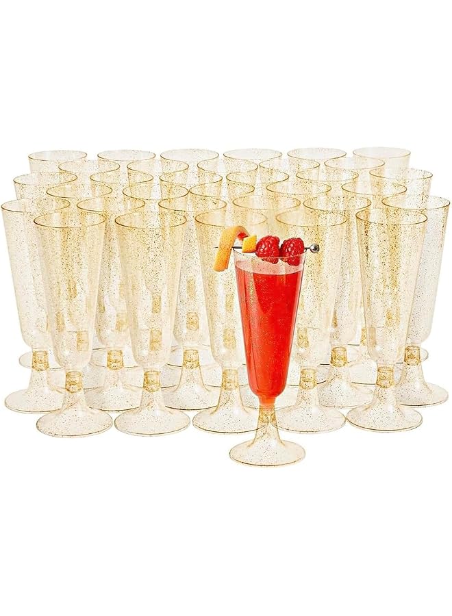 S-TOP 30 Pcs Gold Glitter Drink Flutes Bulk 5 oz Reusable Plastic Champagne glasses BPA Free Premium Crystal Cup for Wedding, Birthday Party,New Year,Romanda Party supplies(Gold Glitter) - Image 1