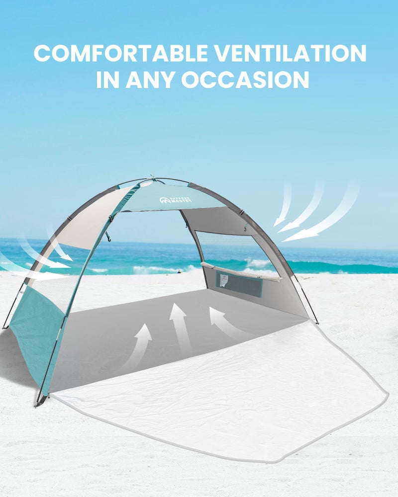 OutdoorMaster Beach Tent for 3 Person with 2 Doors, Easy Setup Sun Shade Shelter, Portable Beach Shade Sun Canopy with UPF 50+ UV Protection, Extendable Floor with Carrying Bag - Cancun Seashore - Image 5