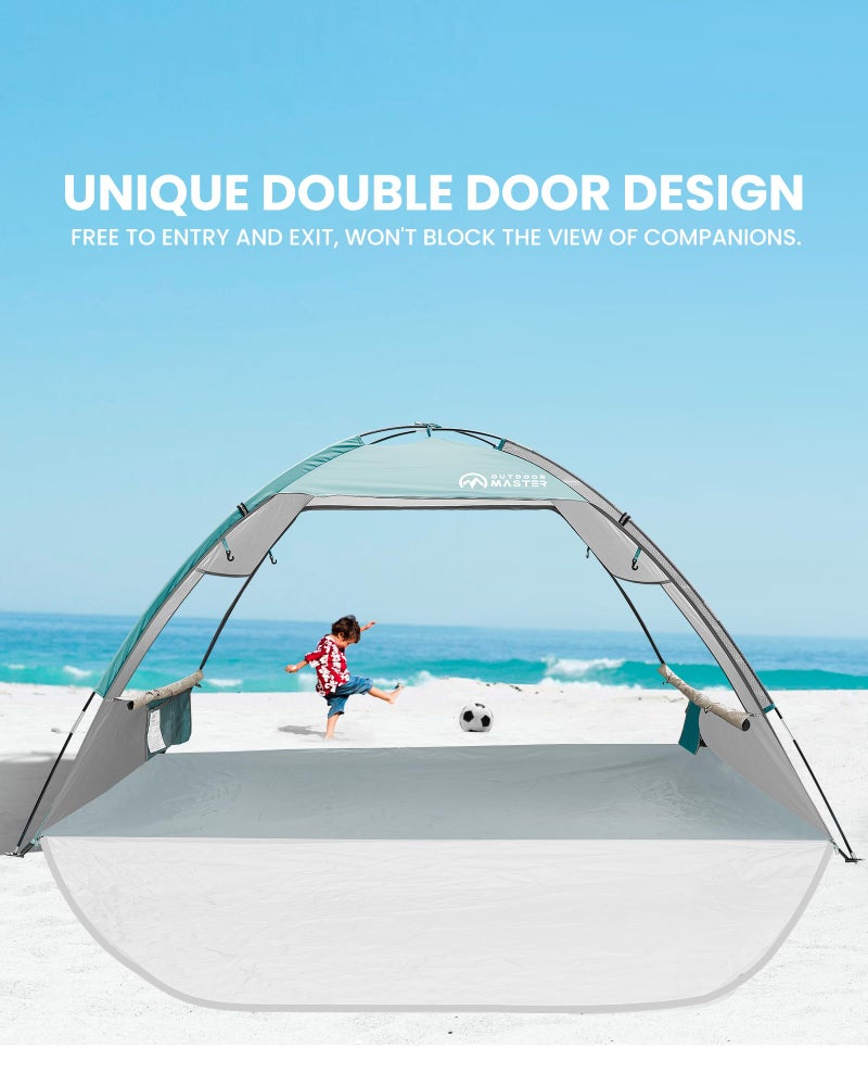 OutdoorMaster Beach Tent for 3 Person with 2 Doors, Easy Setup Sun Shade Shelter, Portable Beach Shade Sun Canopy with UPF 50+ UV Protection, Extendable Floor with Carrying Bag - Cancun Seashore - Image 2