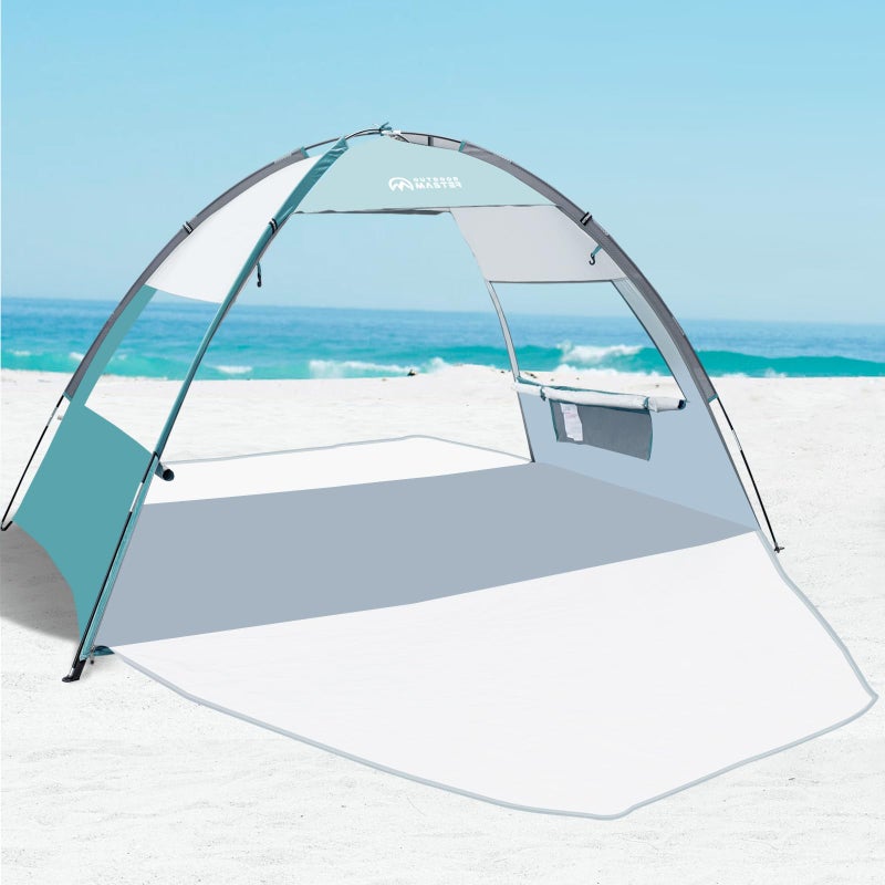 OutdoorMaster Beach Tent for 3 Person with 2 Doors, Easy Setup Sun Shade Shelter, Portable Beach Shade Sun Canopy with UPF 50+ UV Protection, Extendable Floor with Carrying Bag - Cancun Seashore - Image 1