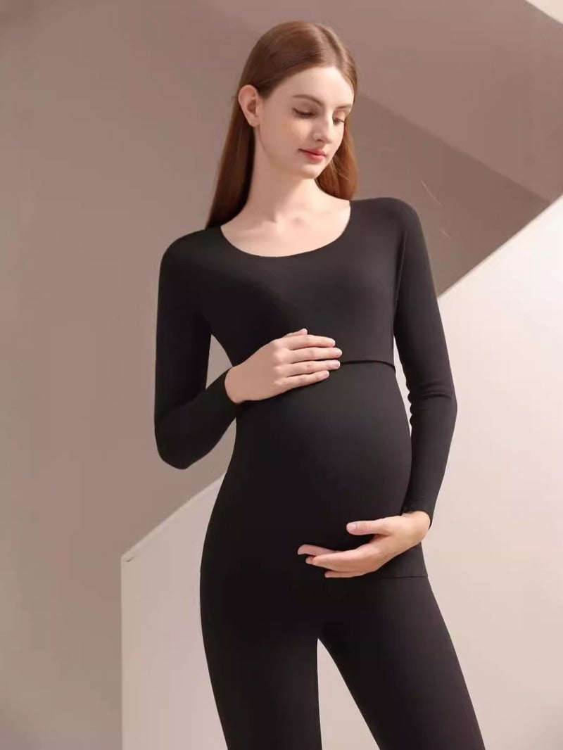 Maternity Velvet Pajama Nursing Loungewear Set 668 suit black