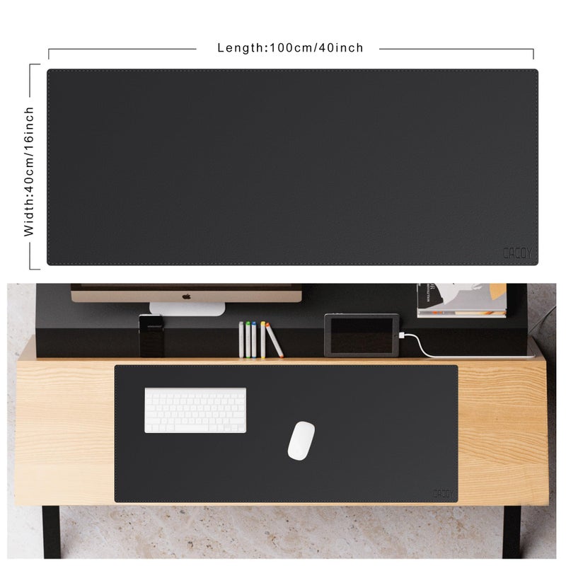 Cacoy Leather Desk Mat | Computer Mat for Desk (40x16Inches) | Large PU Leather Mouse Pad and Keyboard Mat | Desk Matt for Desktop | Waterproof Desk Pad Protector for Office | Black - Image 2