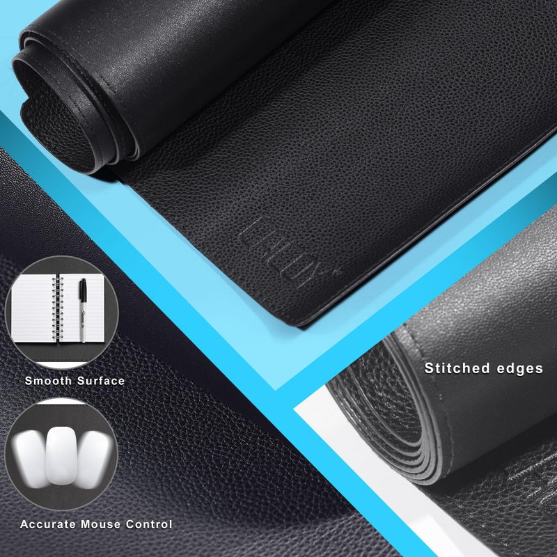 Cacoy Leather Desk Mat | Computer Mat for Desk (40x16Inches) | Large PU Leather Mouse Pad and Keyboard Mat | Desk Matt for Desktop | Waterproof Desk Pad Protector for Office | Black - Image 5