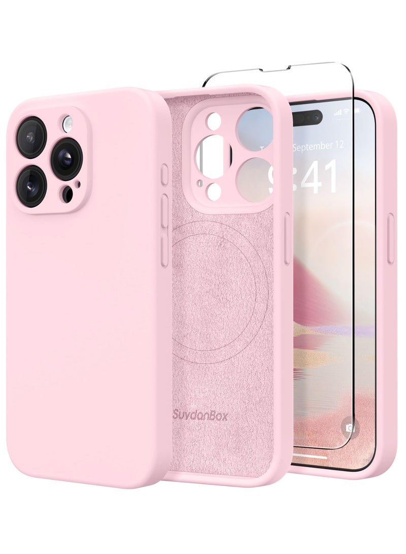 SUYDANBOX Magnetic for iPhone 14 Pro Max Case, Compatible with MagSafe, [Full Camera Protection][Screen Protector] Silicone Shockproof Protective Phone Case for iPhone 14 Pro Max 6.7", Pink - Image 1
