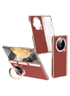 Case Compatible with Honor Magic V3 Case, 【Built-in Screen Protector】 Plating Frame Plain Leather Case Lens Kickstand All-inclusive Hinge Protective Cover