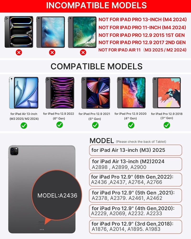 typecase غطاء لوحة مفاتيح آي باد إير 13 بوصة (M3/M2، 2025/2024) و لوحة مفاتيح سحرية آي باد برو 12.9 بوصة (الجيل 3/4/5/6) ، لوحة تتبع متعددة اللمس بدقة، ذراع عائم، إضاءة خلفية بـ 11 لون (ألياف كربونية) - Image 2