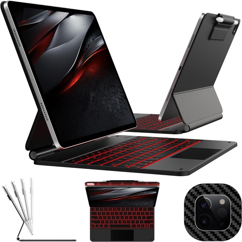 typecase غطاء لوحة مفاتيح آي باد إير 13 بوصة (M3/M2، 2025/2024) و لوحة مفاتيح سحرية آي باد برو 12.9 بوصة (الجيل 3/4/5/6) ، لوحة تتبع متعددة اللمس بدقة، ذراع عائم، إضاءة خلفية بـ 11 لون (ألياف كربونية) - Image 1