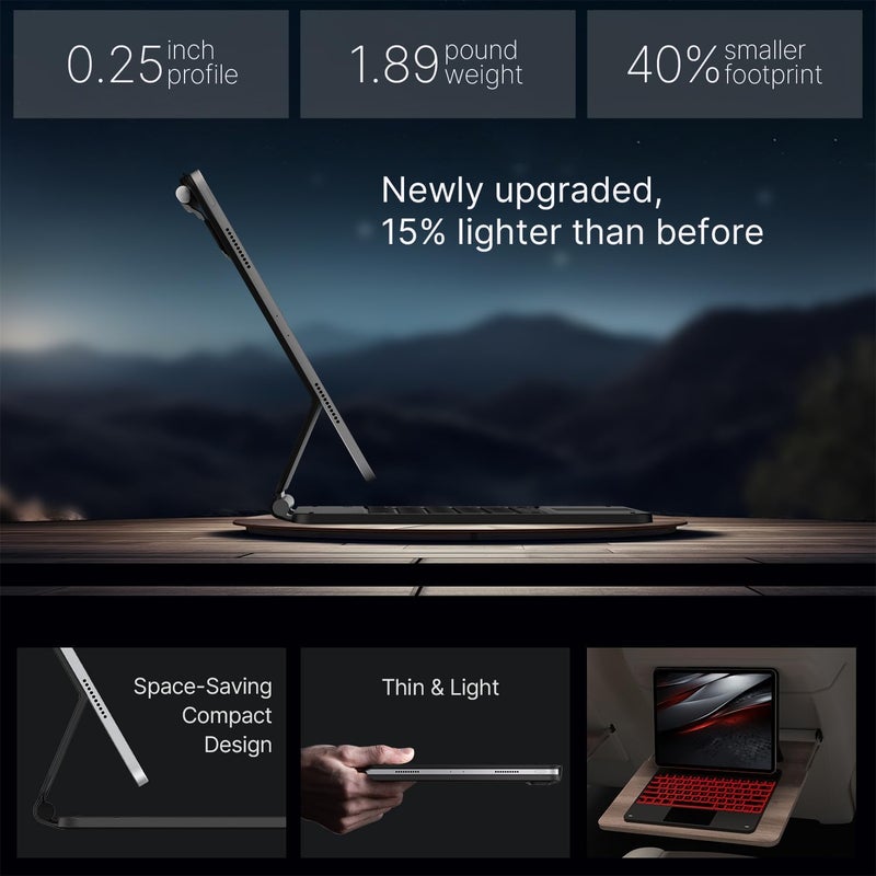 typecase غطاء لوحة مفاتيح آي باد إير 13 بوصة (M3/M2، 2025/2024) و لوحة مفاتيح سحرية آي باد برو 12.9 بوصة (الجيل 3/4/5/6) ، لوحة تتبع متعددة اللمس بدقة، ذراع عائم، إضاءة خلفية بـ 11 لون (ألياف كربونية) - Image 4