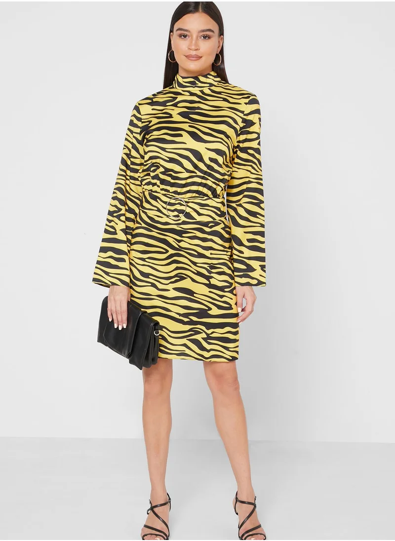 ELLA Zebra Print Ring Buckle Midi Dress