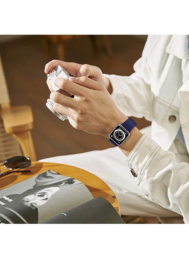 HDWISS Apple Watch All Series 38mm/40mm Solid Silicone Replacement Strap Suitable For IWatch Series 5/4/3/2/1 Elastic soft silicone waterproof mens and Womens Sports Thin One Strap(Dark/Blue) - Image 5
