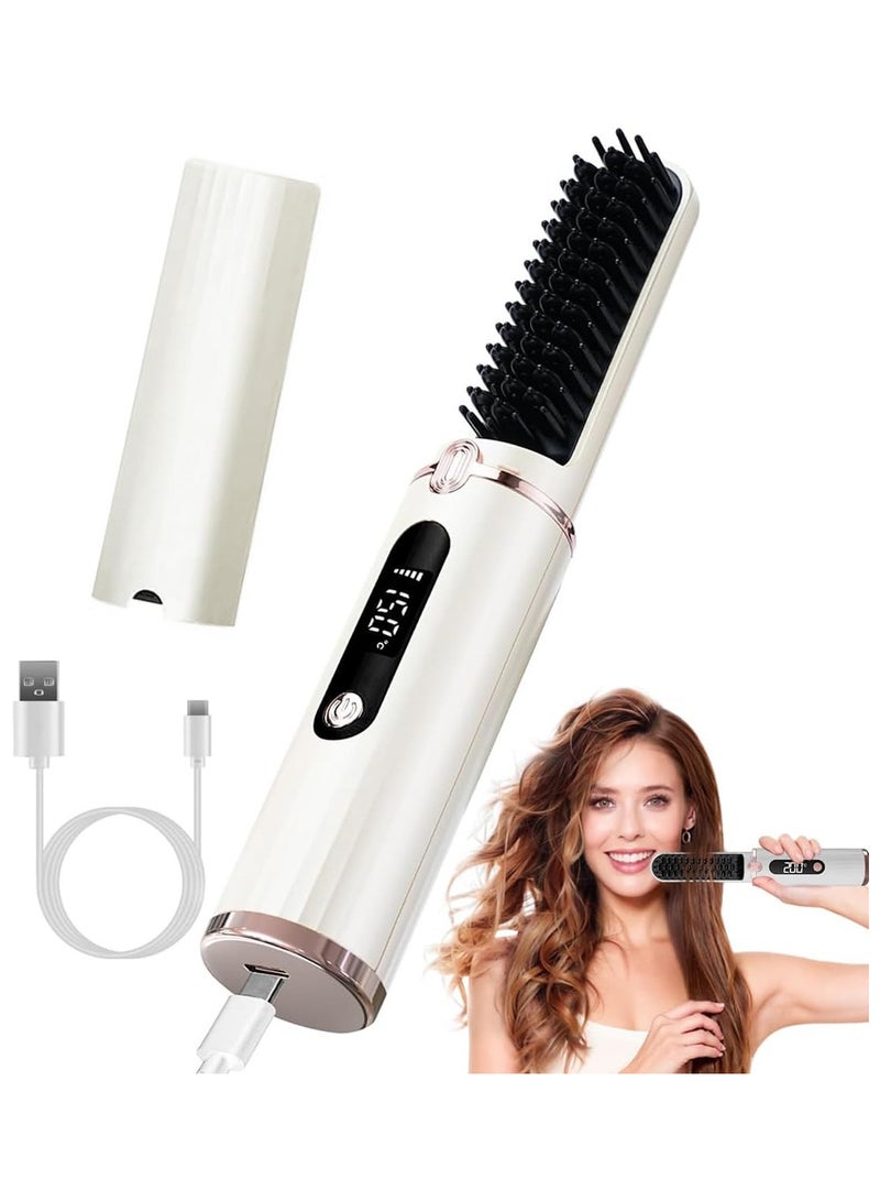 إي سي في في فرشاة فرد الشعر المحمولة القابلة لإعادة الشحن عبر USB، مشط فرد الشعر الأيوني للسفر، مشط فرد الشعر اللاسلكي، تسخين سريع لمدة 20 ثانية و4 مجموعات من درجات الحرارة (140-200 درجة مئوية)، شاشة LED / مضادة للحروق - Image 1