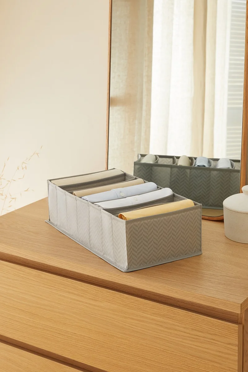 Ocean Home Textile 7 Compartment Gray Herringbone Cabinet Drawer Inside Accordion Type Folding Laundry Organizer