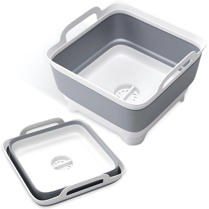 Vamako Collapsible Wash Basin with Drain Plug - 2.4 Gal(9L) Wash Basin for Baby Bottles, Foldable Dish Pans for Kitchen Sink & Camping & Hand Washing Station, Wash Bin, Laundry Tub, Portable Dish Tub - Image 1