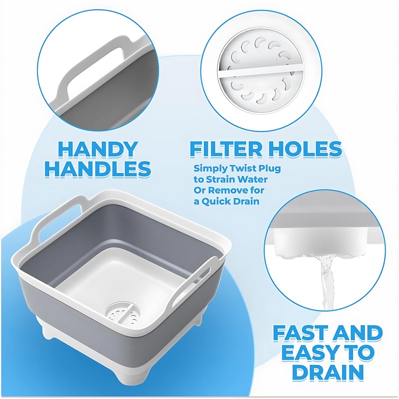 Vamako Collapsible Wash Basin with Drain Plug - 2.4 Gal(9L) Wash Basin for Baby Bottles, Foldable Dish Pans for Kitchen Sink & Camping & Hand Washing Station, Wash Bin, Laundry Tub, Portable Dish Tub - Image 5