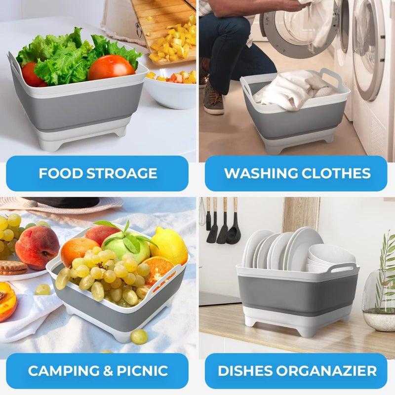 Vamako Collapsible Wash Basin with Drain Plug - 2.4 Gal(9L) Wash Basin for Baby Bottles, Foldable Dish Pans for Kitchen Sink & Camping & Hand Washing Station, Wash Bin, Laundry Tub, Portable Dish Tub - Image 4