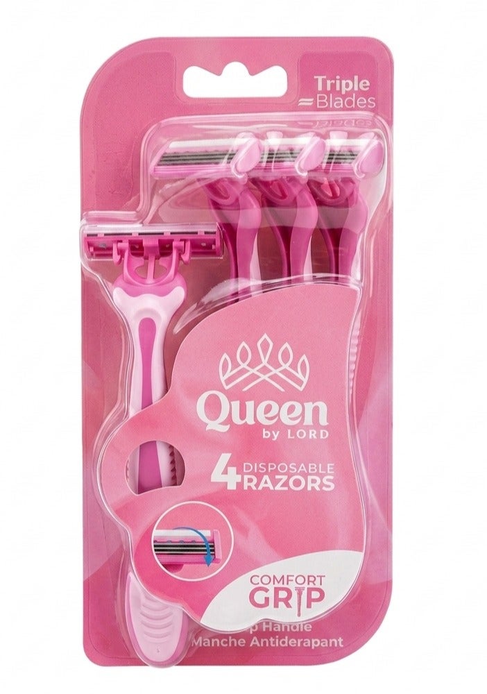 Disposable Razors For Women With Triple Blades And Comfort Grip - 4 Pieces
