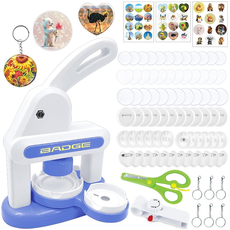 Nexstron Button Maker Machine 2025 New,70Pack Pin Maker Installation-Free 55mm+35mm DIY Magnet Maker Press Machine Kit,Badge Punch Press Machine,with 36pcs Button(6 Magnet)&6 Keychain&Circle Cutter&Scissors - Image 1
