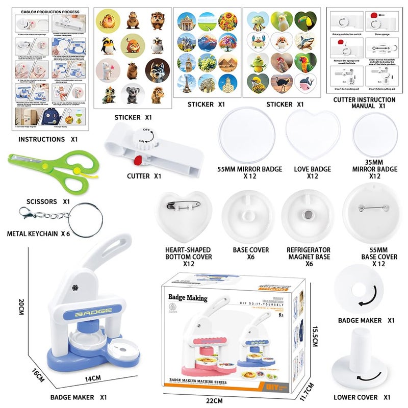 Nexstron Button Maker Machine 2025 New,70Pack Pin Maker Installation-Free 55mm+35mm DIY Magnet Maker Press Machine Kit,Badge Punch Press Machine,with 36pcs Button(6 Magnet)&6 Keychain&Circle Cutter&Scissors - Image 2