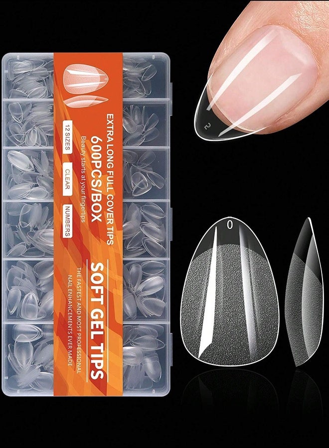 Generic 600pcs Short Almond Nail Stickers, Semi-matte Soft Gel Nail Stickers, Clear Short Almond False Nails, Full Coverage Acrylic Nail Stickers Nail Supplies for Nail Extension  - Image 1